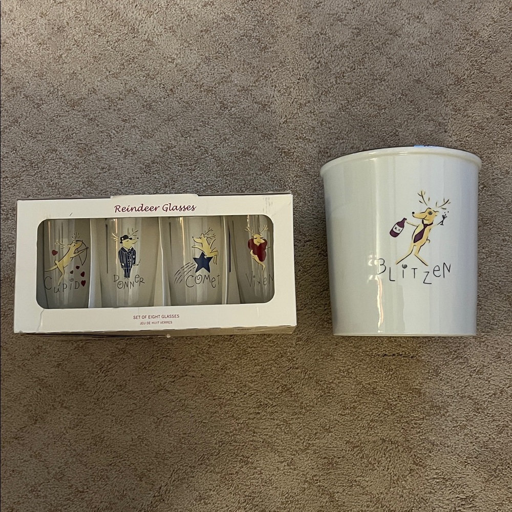 8 Reindeer Glasses and Ice Bucket - Pottery Barn